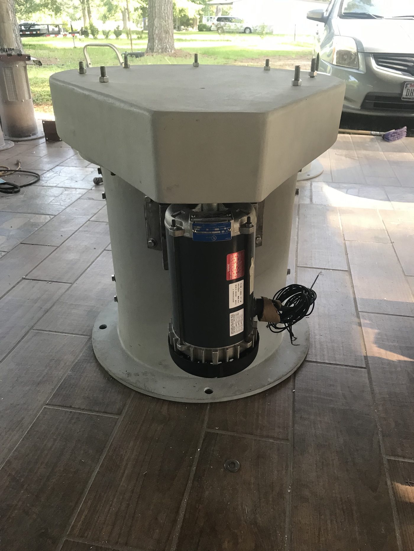 Three ventilation stacks with mist eliminator screens