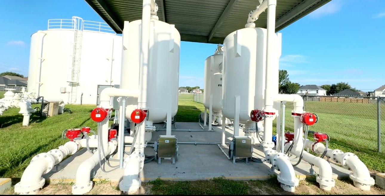 WETS ion exchange vessels installed beside a ground storage tank