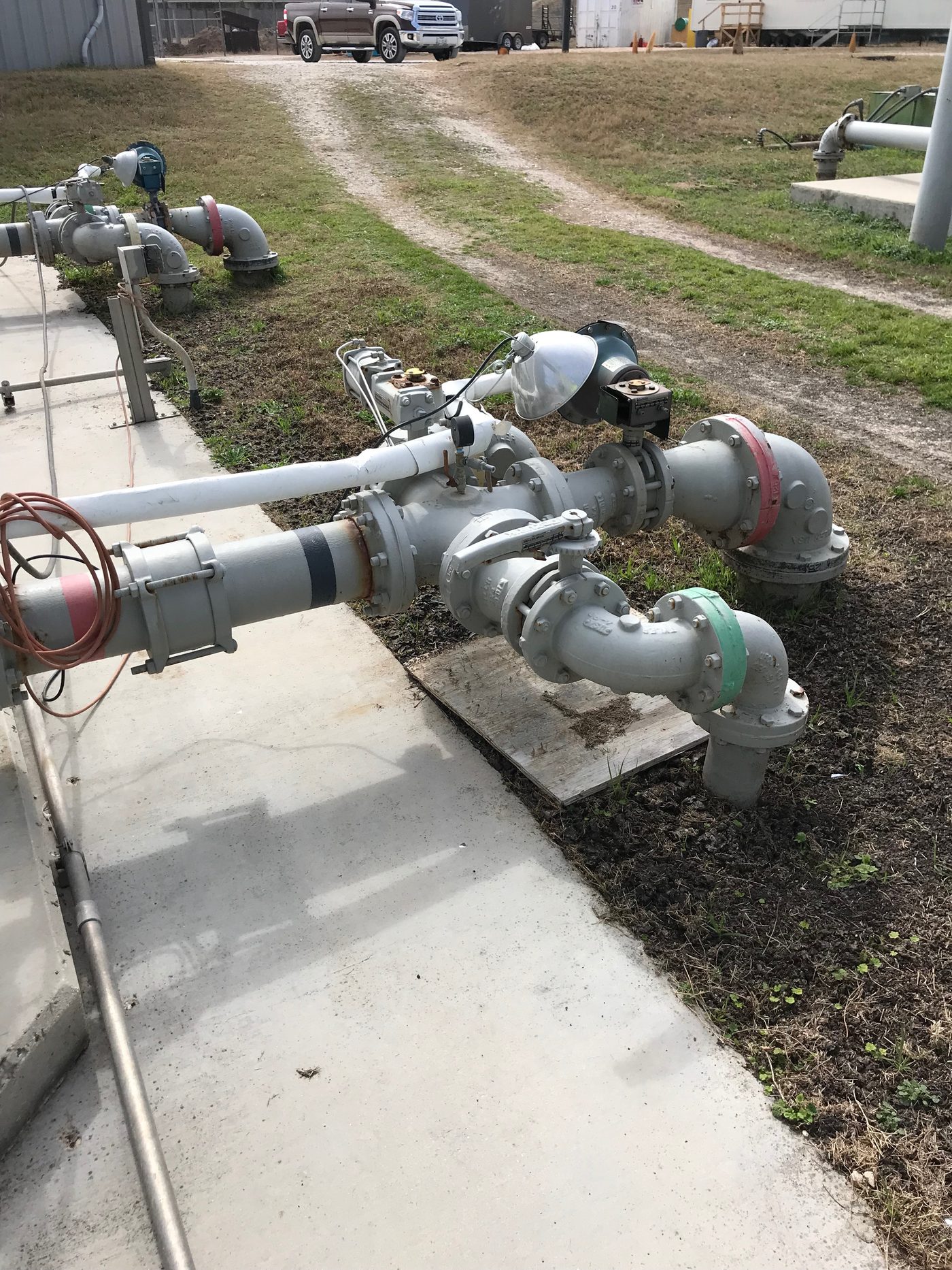 WETS piping run with valves and instrumentation on site