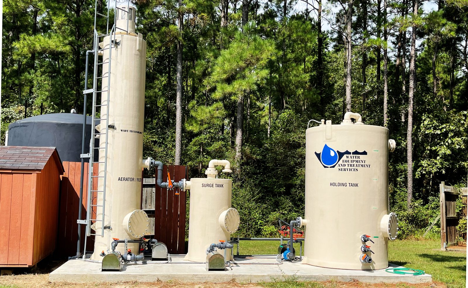 WETS WAFU installation with aerator/filter vessel, surge tank and holding tank